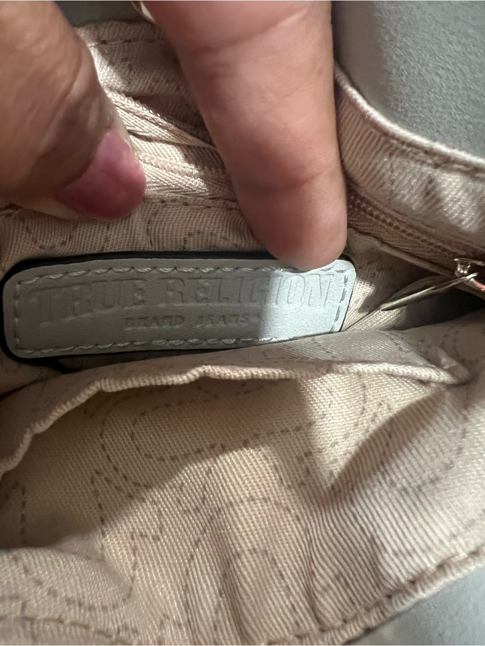 True Religion Small Leather Card Wallet in Beige